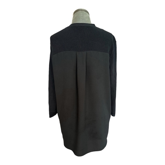 TALBOTS Black Women Long Sleeve Open Front Blazer Knitt Front Sheer Back Duster - Picture 4 of 6